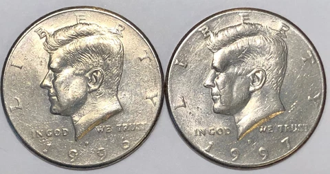 Lot of 2 1996-P & 1997-P Kennedy Half Dollars JFK Coins Cover