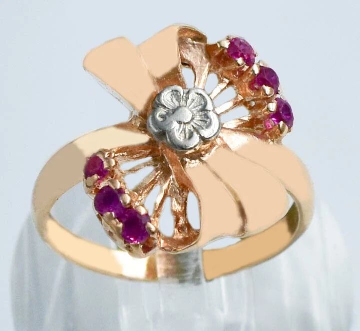 ART DECO VINTAGE LAB CREATED RUBY RING  14K SOLID ROSE GOLD - Image 1 of 4