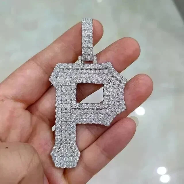 Подвеска мужская Letter P Crown покрытие белым золотом 14 карат круглый созданный в лаборатории бриллиант - Изображение 1 из 4