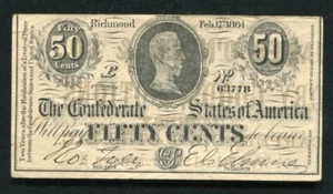 CT-72 1864 50 CENTS CSA CONFEDERATE “JAMES O’NEILL & CO.” ADVERTISING NOTE - Picture 1 of 2