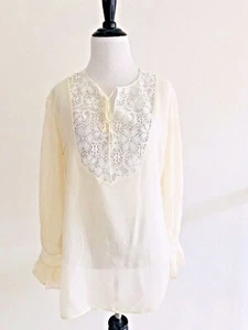 The Limited Damen Gr. L Seide Spitze Bluse Beige Seitenschlitz Schlüsselloch Glockenärmel - Bild 1 von 12