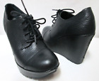 Kork Ease black Leather Wedge platform ankle boots booties lace up Size Sz 7