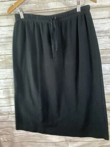 LL Bean womens Large petite midi skirt Black Drawstring waist comfy cotton j167 - Picture 1 of 4