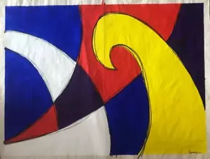 Pintura original firmada. Mezclado en papel. 29 1⁄2 x 39 pulgadas. - Imagen 1 de 6