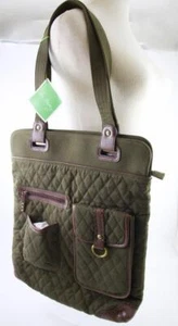 Vera Bradley Quilted Olive Green Slim Tote With Leather Trim NWT Retired Color - Picture 1 of 17