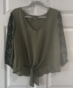 Olivia & Martin Embroidered V-Neck Peasant Top Sz XL Forest Fairy Boho Cottage - Picture 1 of 9