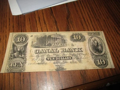1850's $10A CANAL BANK  NEW ORLEANS REMAINDER NOTE RECONSTRUCTION ERA - Image 1 of 2