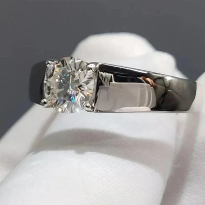 3 克拉认证白色钻石单颗戒指,黑色黄金戒指,生日礼物 — 第 1/4 张图片