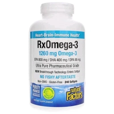 Natural Factors RxOmega-3 EPA 800 mg/DHA 400 mg, 240 cápsulas blandas de enteripure 4/2029 Foto 1 de 2