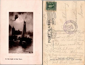 USA Iowa Sioux City 1907 By The Light of the Moon Artwork RPPC Antique Postcard - Bild 1 von 2