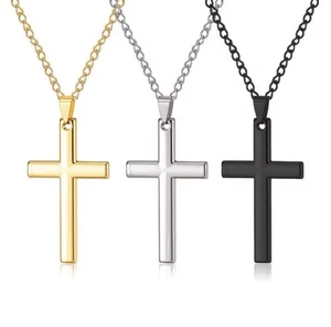 Edelstahl Kreuz Halskette 3er Pack Gold Silber Schwarz Unisex Halslos Set - Bild 1 von 5