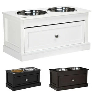 PawHut Raised Pet Feeding Station w/ 2 Stainless Steel Bowls and Drawer - Picture 1 of 34