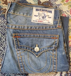 Pantalones de mezclilla True Religion para hombre BIG T OLD MULTI puntada icónica ajustados con solapa W34 L32 - Imagen 1 de 12