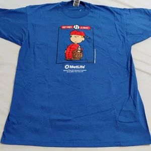 Vintage 90s Peanuts MetLife Tee T-shirt Blue Size XL Baseball Fruit Of The Loom - Picture 1 of 7