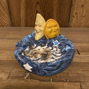 VTG Celestial Ashtray / Incense Burner Moon And Sun Faces - Picture 1 of 6