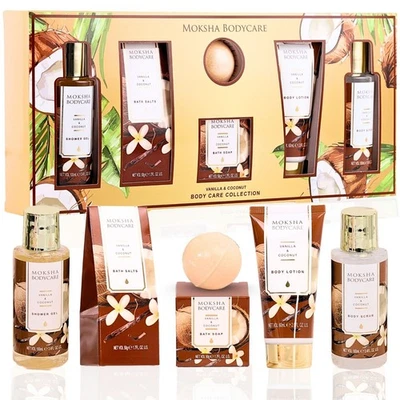 MOKSHA BODYCARE Moksha Bath Gift Sets for Women - Luxury Coconut Vanilla Pamper Gift Sets Women