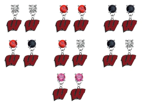 Wisconsin Badgers Crystal Bling Earrings Stud Post Dangle - Mix & Match Colors Cover