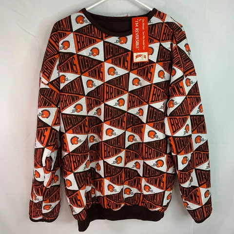 Vtg Nutmeg Cleveland Browns Sweatshirt Crewneck AOP Reversible One Size Fits All Cover