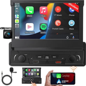 Carplay 7" 1DIN HD Flip Up Car Stereo Radio MP5 Player Bluetooth FM Touch Screen - Picture 1 of 13