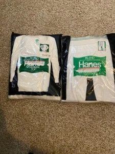 Vintage Hanes White Thermal Top T-Shirt & Bottom Size XL NOS NEW SEALED - Picture 1 of 8