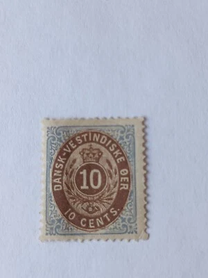 US DANISH WI, SCOTT  10a, 10 CENTS, BLUE AND BROWN, MINT OGH - Image 1 of 2