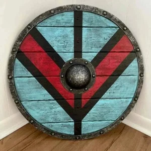 Handmade Medieval Viking Round Wooden Lagertha Shield Historical Reenactment - Picture 1 of 4