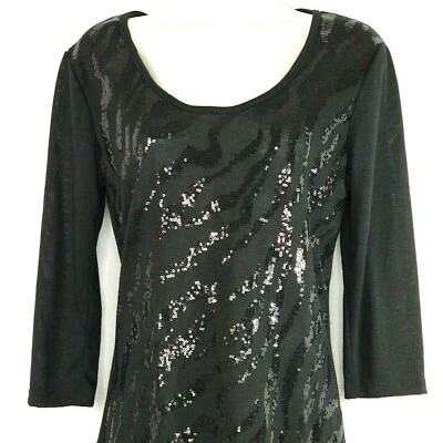 Camisa Top Vintage Suzie Tejida Lentejuelas Mujer Talla S Negra Manga 3/4  Foto 1 de 4