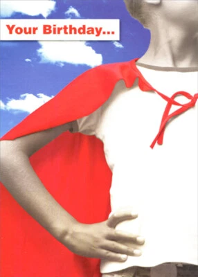 Boy in White Shirt Wearing Red Cape Funny Masculine Birthday Card for Him / Man - Image 1 of 2