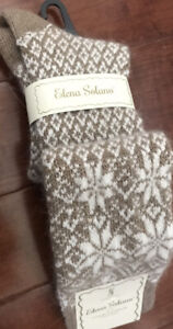 Women Elena Solano Luxury Knee High Angora Bld OZ - 1 Pair TAN/WHITE Nordic New