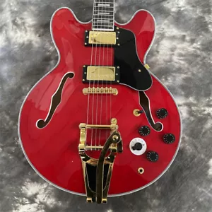 Cherry Red Electric Guitar ES-335 Semi-Hollow Body H-H Pickup Big Vibrato Bridge - Picture 1 of 5
