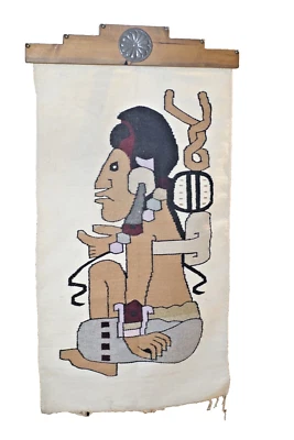 Alfombra de lana mexicana vintage GRANDE tapiz de pared colgante con soporte para colgar en la pared Foto 1 de 4