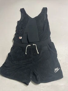 Nike Sportswear Heritage Shorts Romper Girls L Large Black French Terry Singlet - Picture 1 of 8