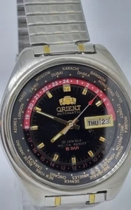 Vintage Watch Orient  World Time 21J Automatic 5 Bar Day Date Men Wrist Japan - Picture 1 of 7