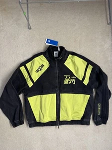 Adidas Moto Stone Washed Denim Biker Racing Jacket Size M Baggy Black/Neon Green - Picture 1 of 12