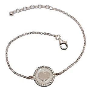 BRACCIALE in ARGENTO sterling 925 placcato oro rosa e Zirconi con CUORE Regalo - Foto 1 di 3