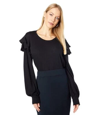 SUNDRY 295473 Ruffle Shoulder Long Sleeve Tee in Pima Cotton, size 4 - Image 1 of 2