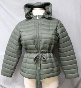 Denim & Co. Active Cinched Waist Puffer Jacket w/ Lined Hood DARK OLIVE RTL$82 - Picture 1 of 8