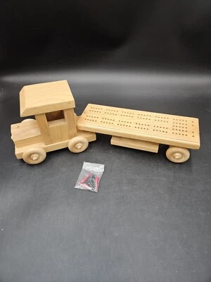 Vintage Handmade Wood CRIBBAGE BOARD Flatbed SEMI TRUCK w Working Wheels Big Rig - Image 1 of 4