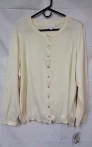 Women's CHARTER CLUB WOMAN Button Up VANILLA BEAN WHITE 28253VB154 Sweater 3X - Picture 1 of 7