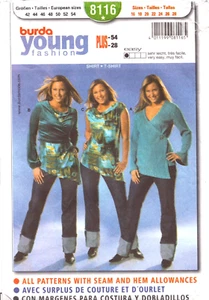 BURDA 8116 ~ Camiseta con corbata lateral ~ Ajuste cerrado ~ Tallas: 16-28 ~ Muy fácil - Imagen 1 de 5