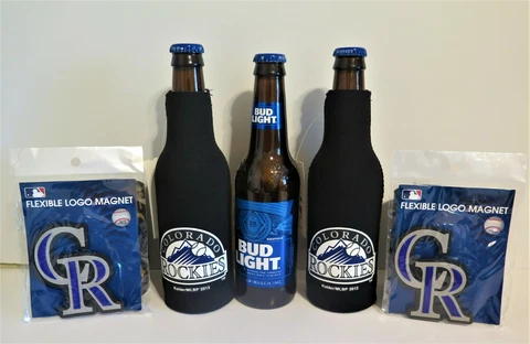 TWO (2) COLORADO ROCKIES NEOPRENE BOTTLE SUITS & TWO FLEXIBLE MAGNETS Cover