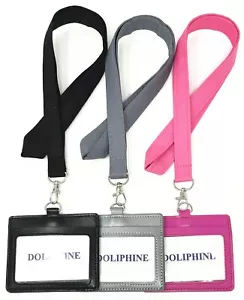 Cordón de tela de poliéster cuello liso con soporte de identificación horizontal de cuero - Imagen 1 de 24