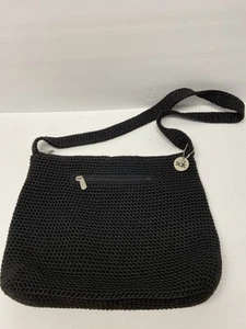 The Sak Purse Black Crochet Knit Single Handle Shoulder Bag Zip Outside Pocket - Picture 1 of 6