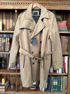 Men's ASOS Tan Brown Trench Coat Belted XL Cotton - Picture 1 of 13