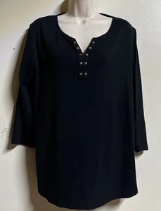 Women's Karen Scott Pull Over Shirt Size XXL 3/4 Sleeve Black VNeck - Picture 1 of 8