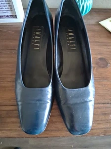 Vintage Amalfi Pumps Damen 9 marineblau Leder niedriger Blockabsatz eleganter Schuh Italien - Bild 1 von 12