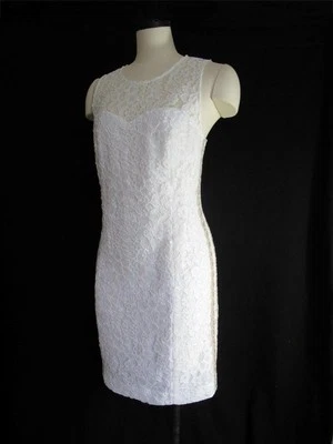 Lilly Pulitzer Mila Shift 连衣裙 8 白色蕾丝花卉金色装饰无袖 — 第 1/4 张图片