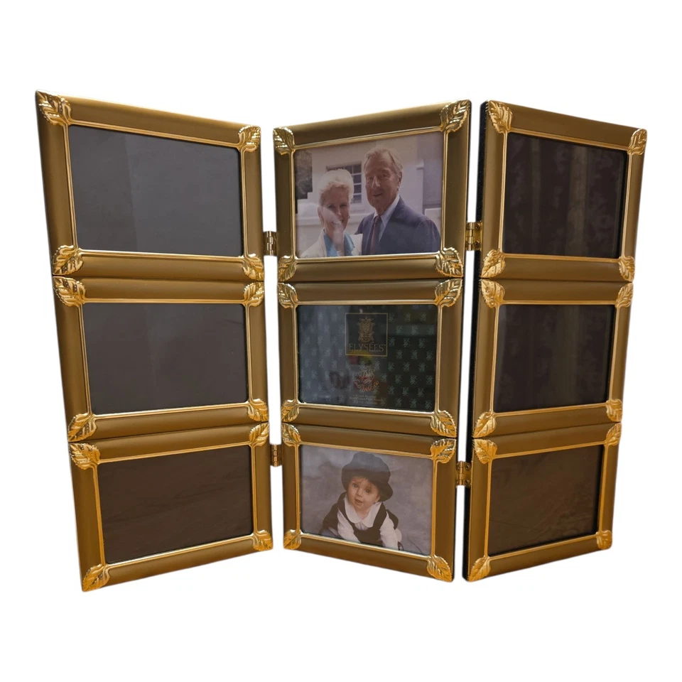 Picture Frame 9 - 5"X3.5" Photos Brassy Gold Color Triple Panel Folding Display - Image 1 of 4