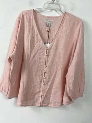 Blusa Camisa Top Campesina Laura Ashley Mezcla de Lino Rosa Mujer Plus 1X Nueva Foto 1 de 4