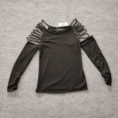 Nuevo Top CBR Mujer Mediano Sólido Negro Correas para Hombro Frío Mangas Largas Ajustadas Foto 1 de 4